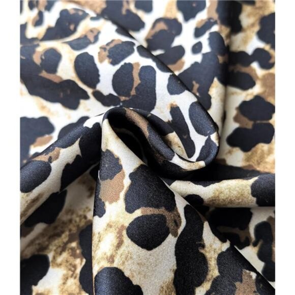 Women's Satin High Waist A Line Midi Skirt Leopard3 - Picture 5 of 5